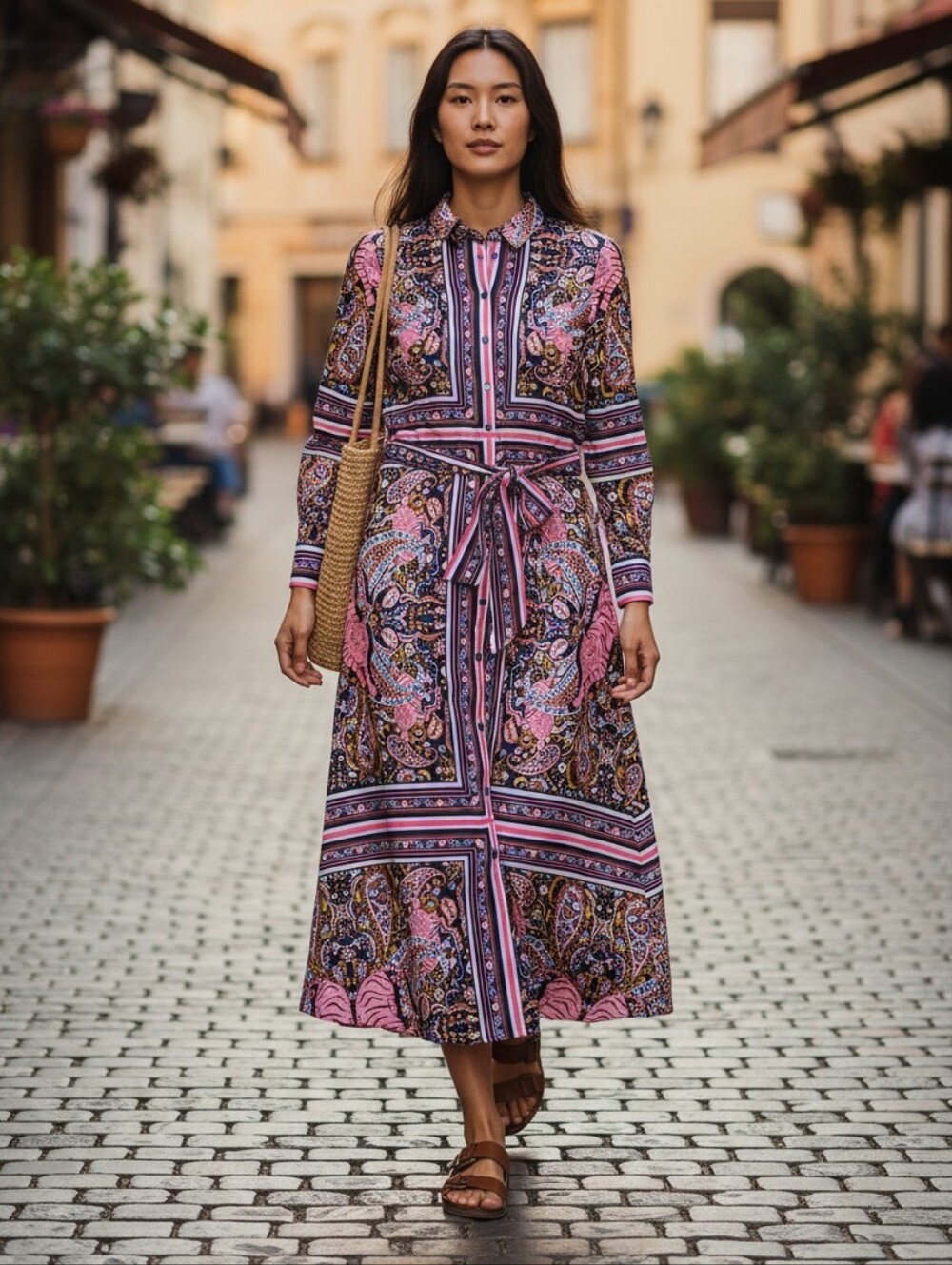 Boden Scarf Print Shirt Maxi Dress French Navy Tiger Bloom Women's Size 10 New